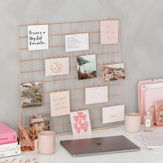 Vision board card starter set with quote and image cards on wall grid