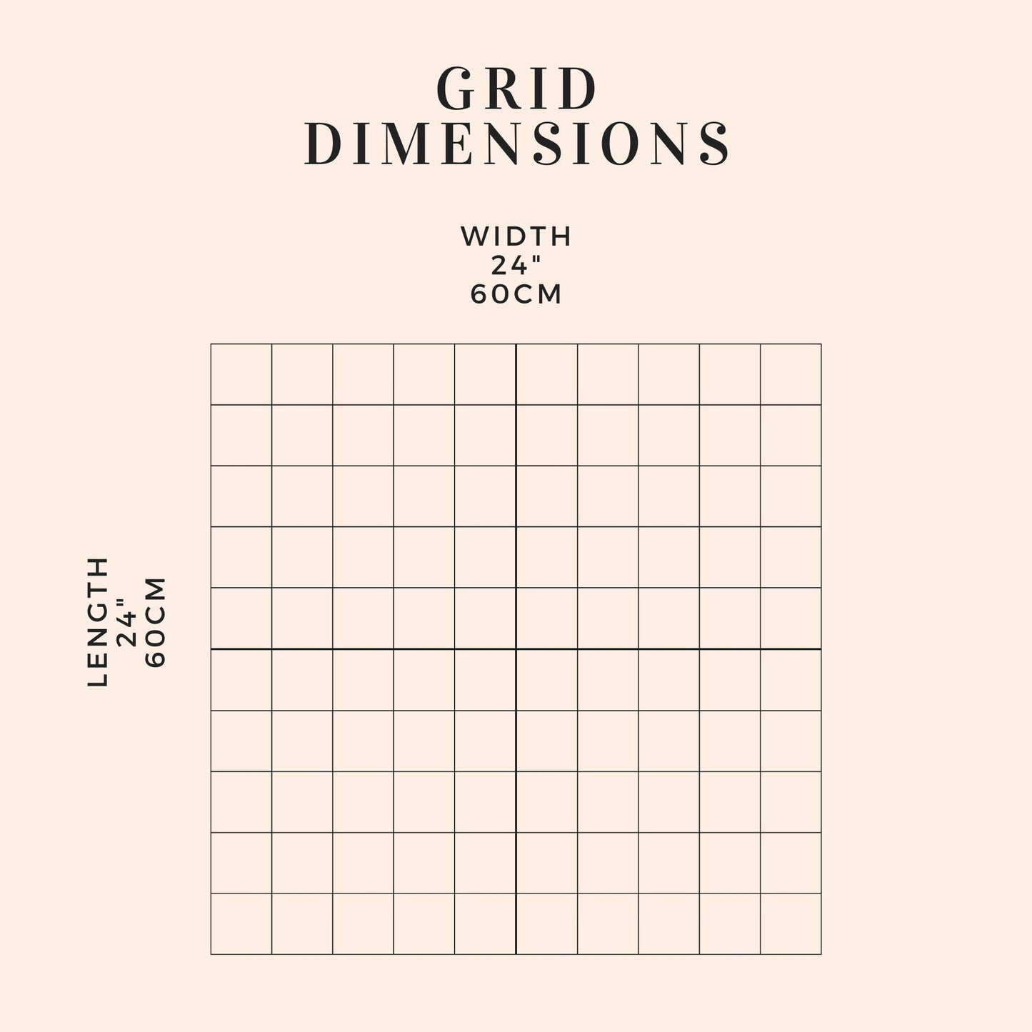 Dimensions graphic for the rose gold wall grid