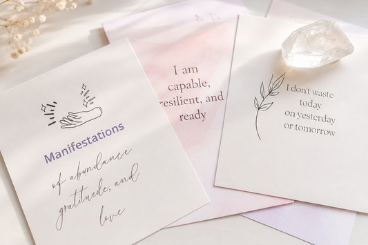 Affirmation cards with crystal on top