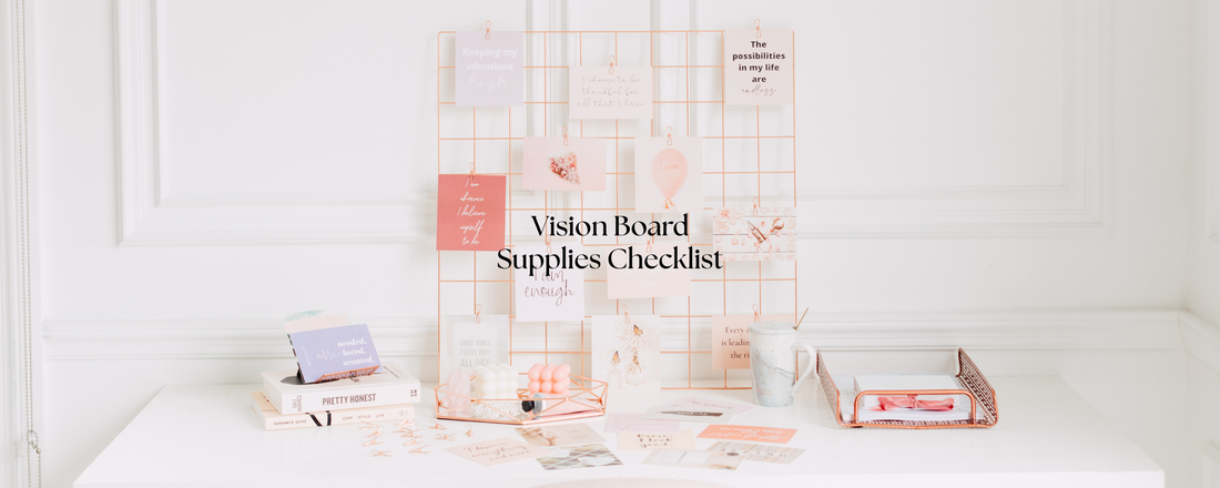 Vision board supplies on a desk