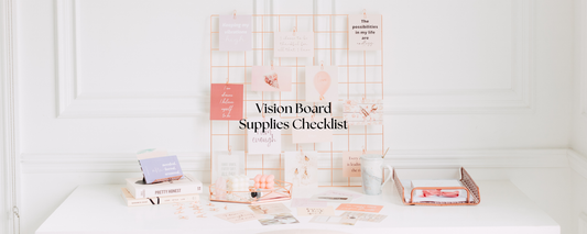 Vision board supplies on a desk