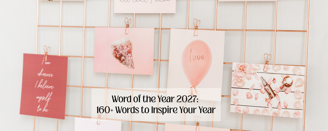 Word of the Year 2027 inspiration with word ideas for confidence, growth, success, wellness, abundance, adventure, balance and joy.