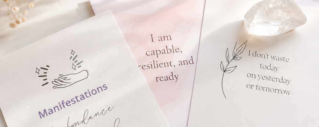 Affirmation cards with crystal on top