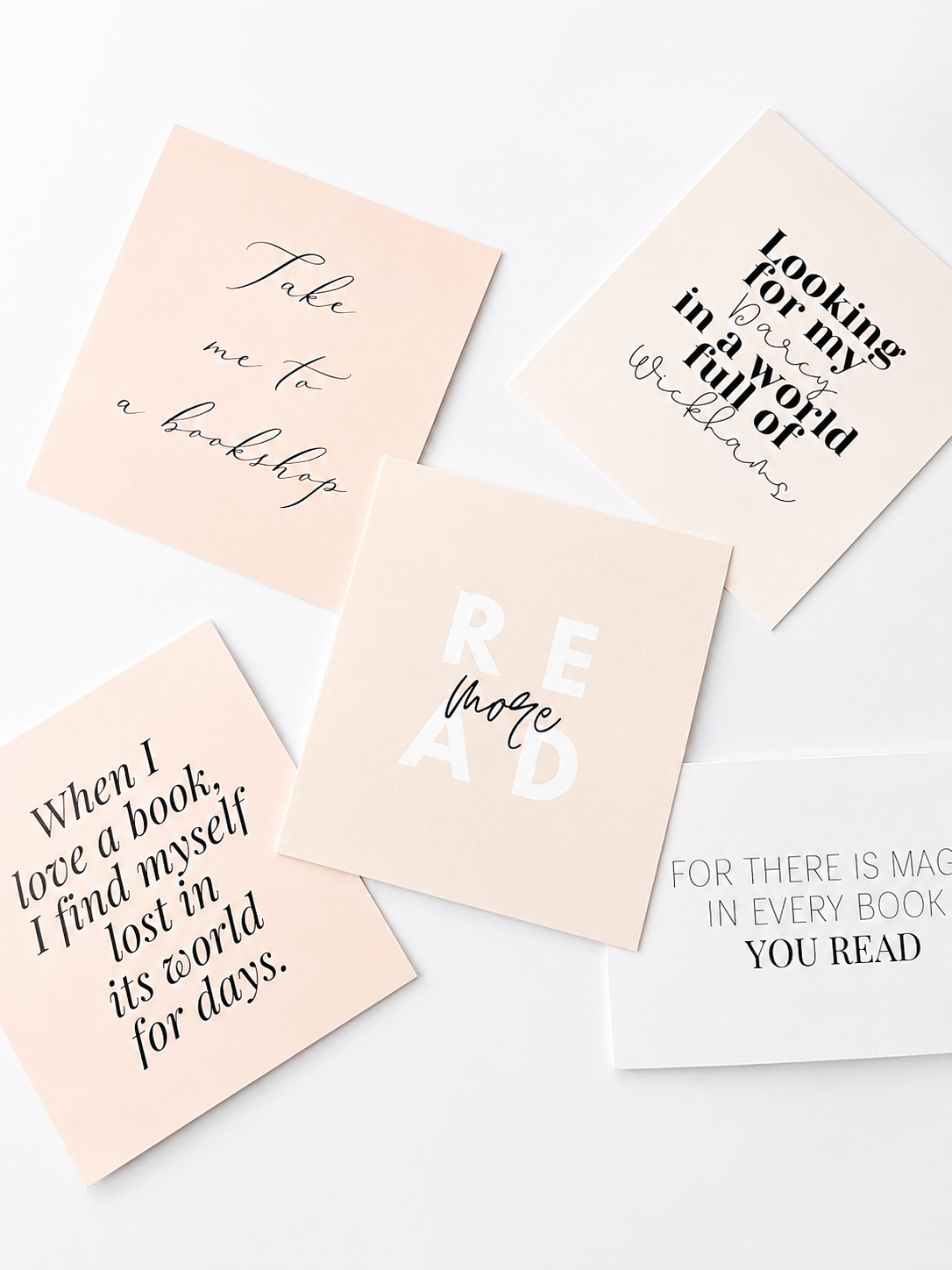 Bookish quote and image cards for reading mood boards and wall grids