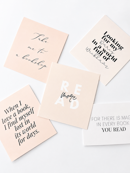 Bookish quote and image cards for reading mood boards and wall grids