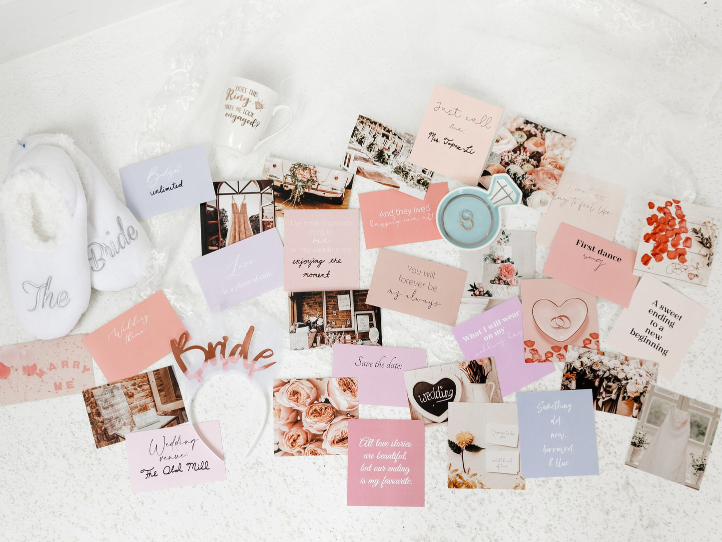 Bride-to-be vision board cards for wedding inspiration and planning