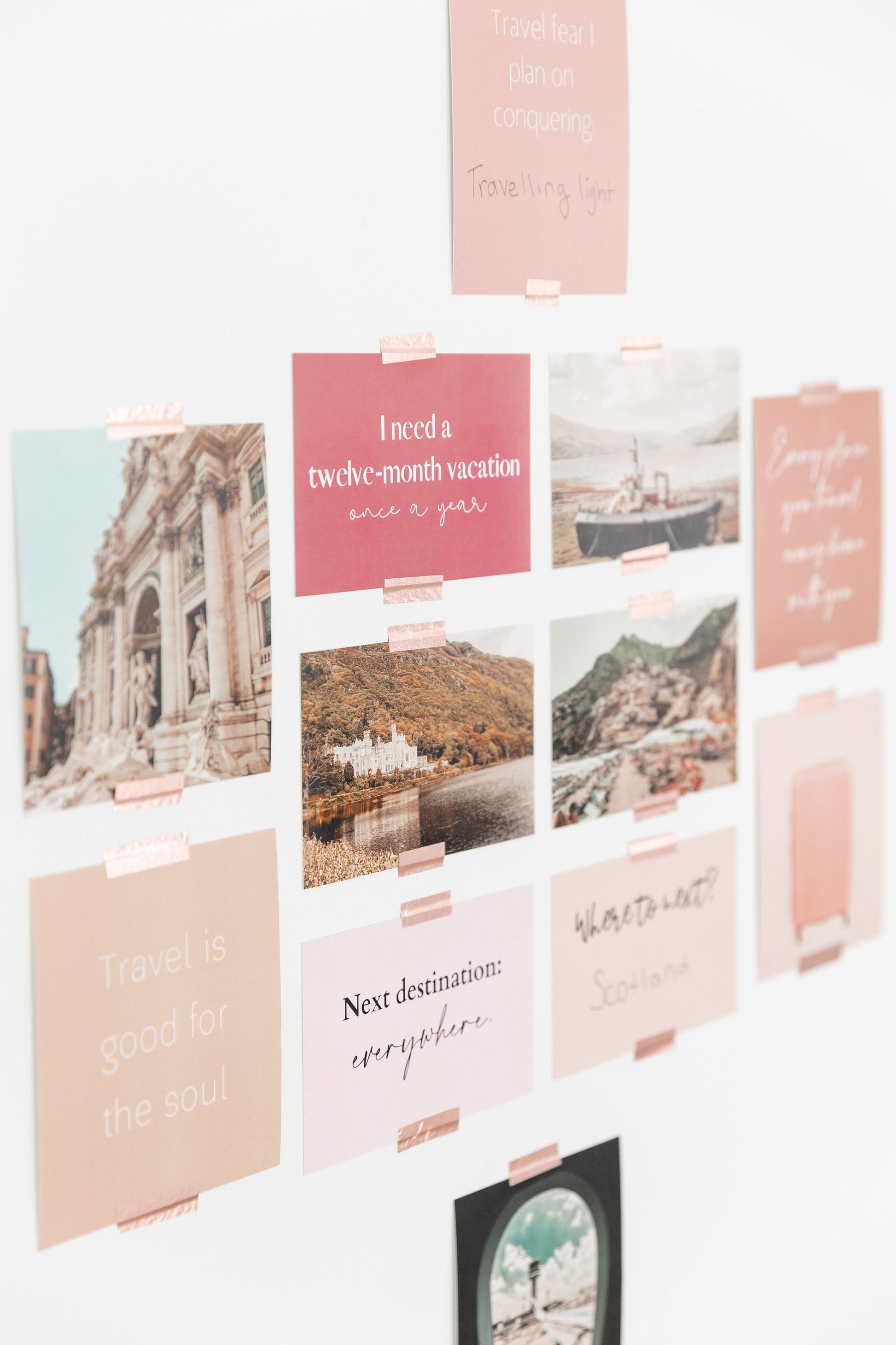 Bucket-list prompt cards for planning future trips and travel goals