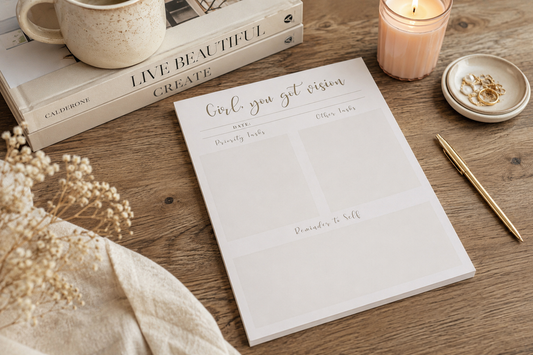 Blank daily planner notepad page with priority tasks, other tasks, and reminder sections