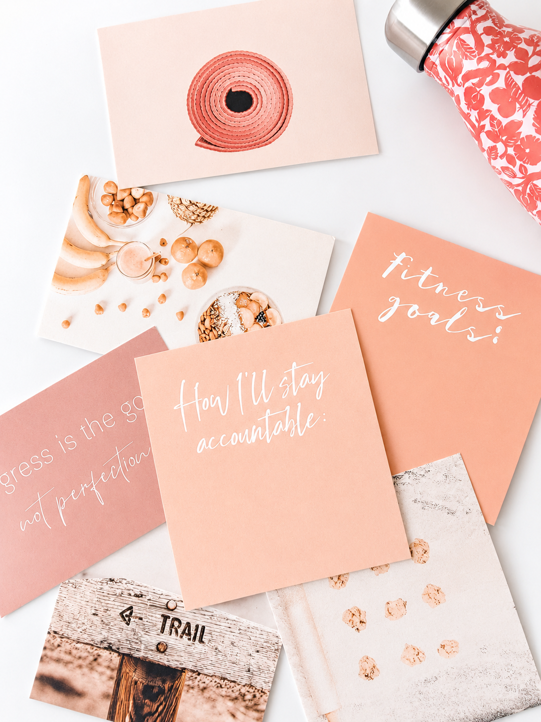 Fitness prompt cards for writing movement, wellness, and progress goals