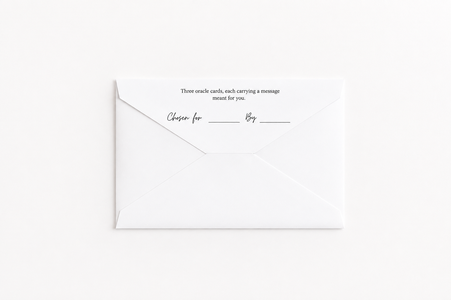 Front of a flat white mystery envelope for a mini oracle card reading