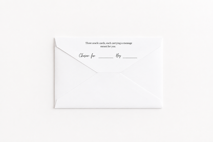 Front of a flat white mystery envelope for a mini oracle card reading