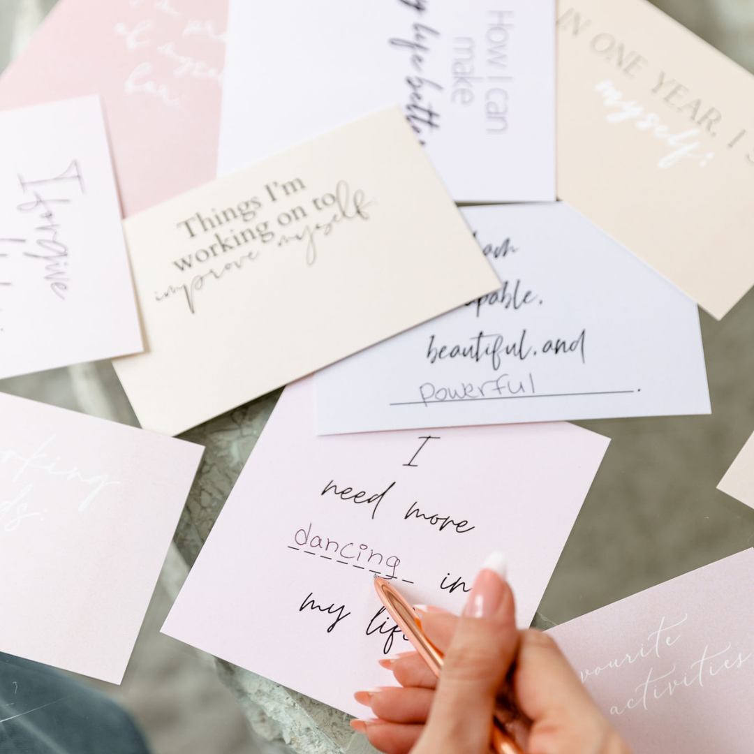 Goal setting vision board card with handwritten personal goal