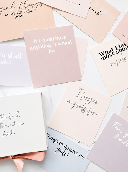 Pastel affirmation and personal growth cards arranged in a vertical collage