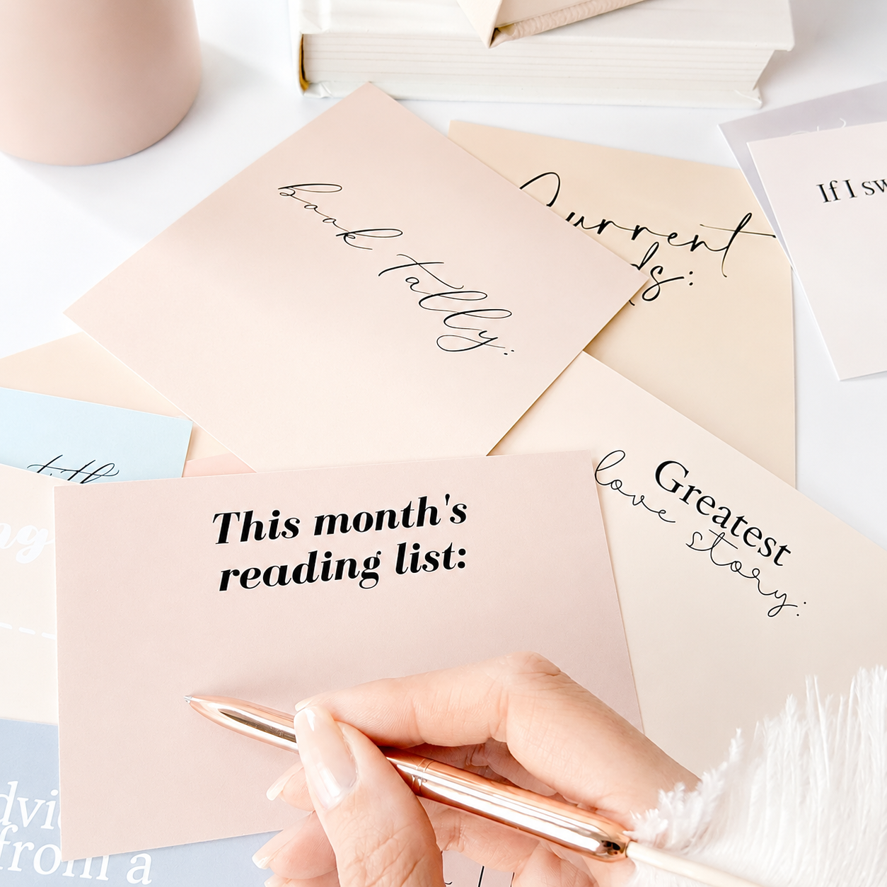 Reading tracker cards for book logs, reading goals, and monthly reading lists
