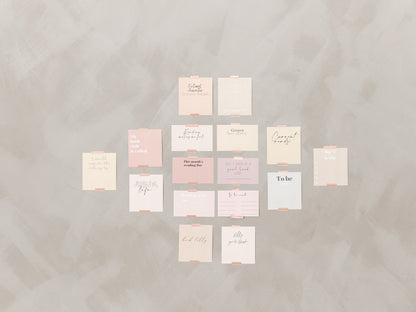 Full spread of reading tracker cards arranged on a soft neutral background