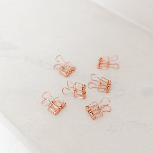 Set of 15 mini rose gold binder clips for vision boards and mood boards