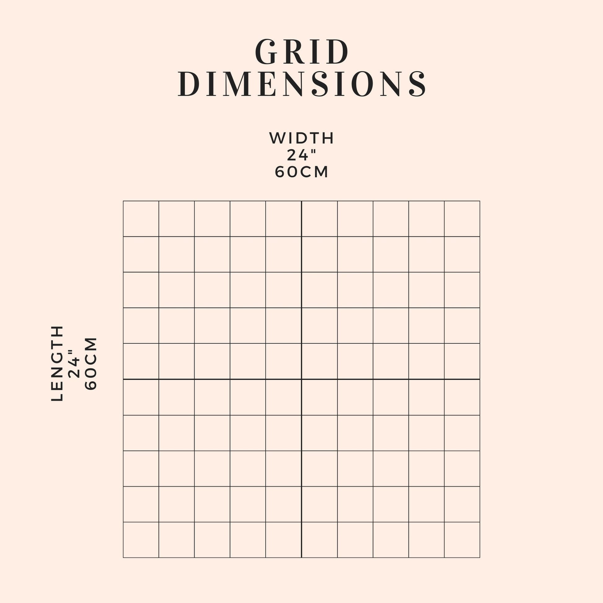 Dimensions graphic for the rose gold wall grid