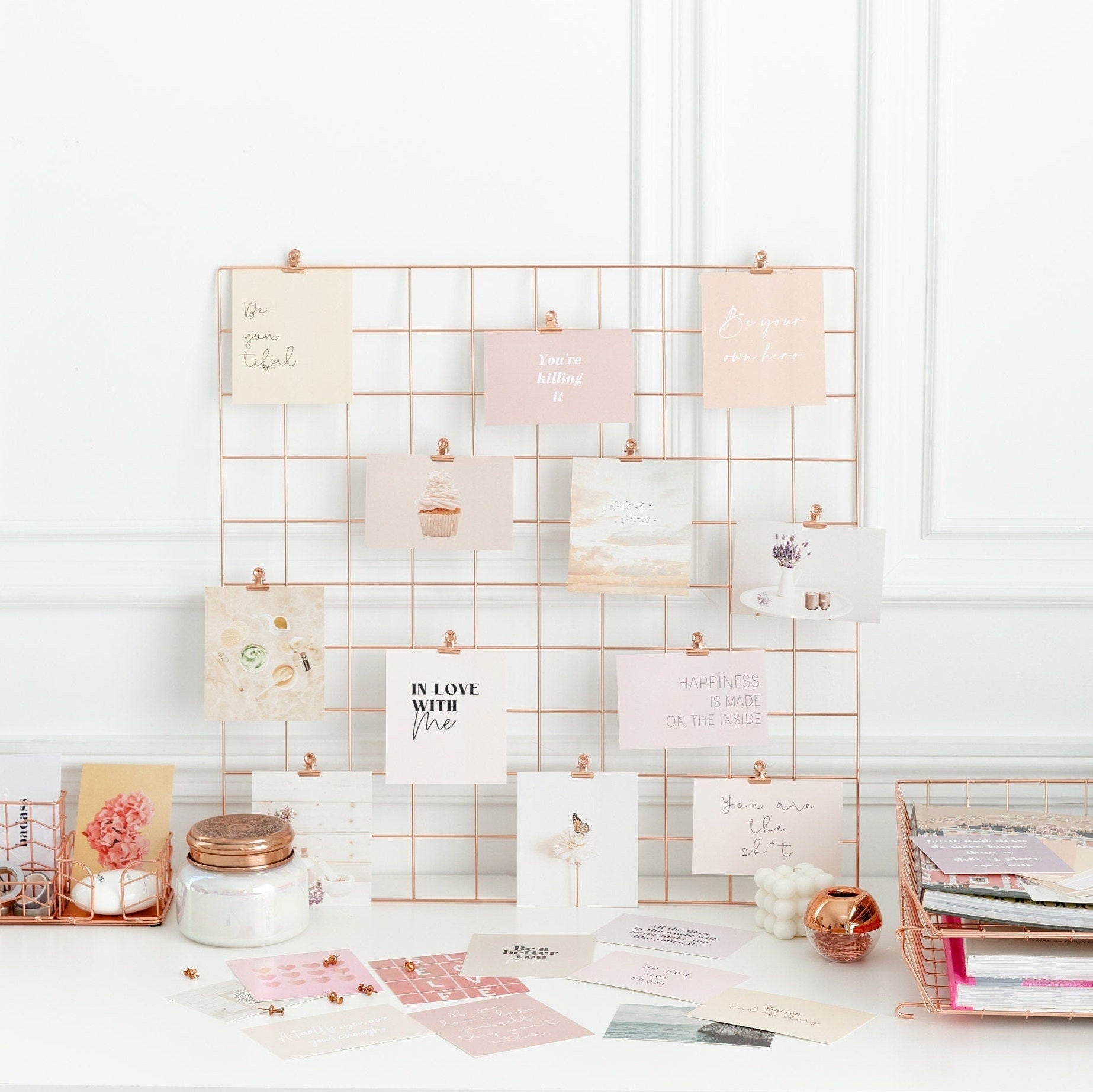 Self-love vision board cards with quote and image cards in a keepsake box