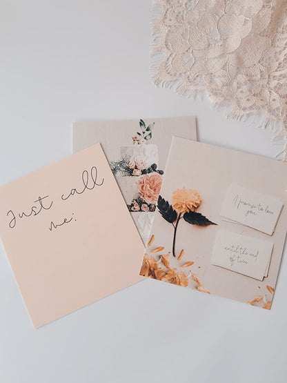 Wedding vision board cards displayed on a desk