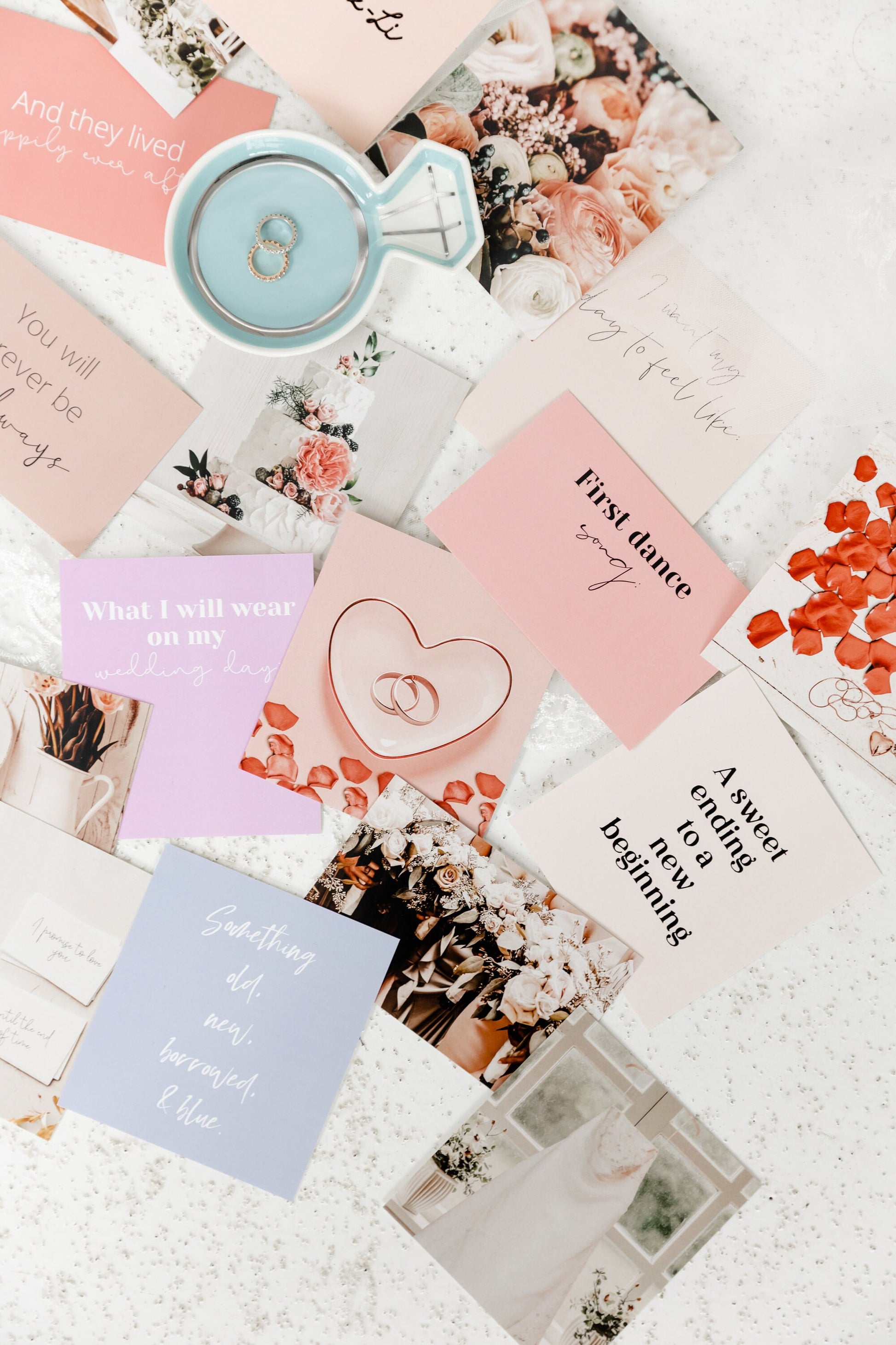 Wedding quote cards for planning a romantic vision board
wedding-image-cards-close-up